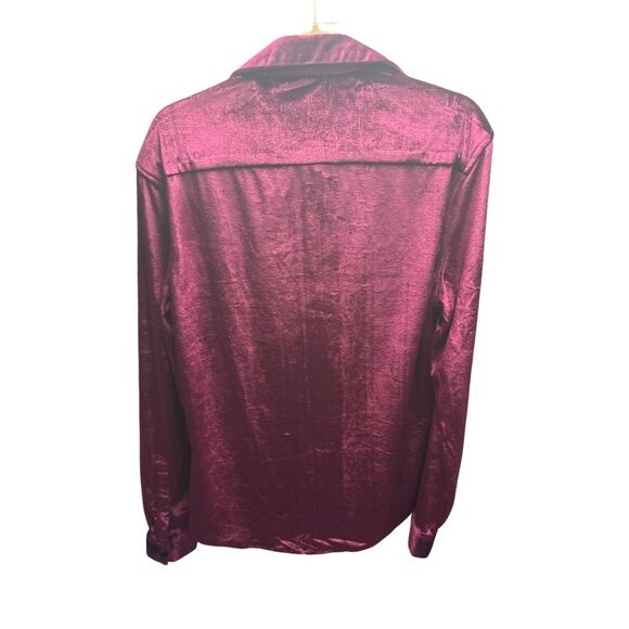 ASOS Design Men's Long Sleeve Burgundy Velour Long Sleeve Button Down Shirt - Picture 3 of 3